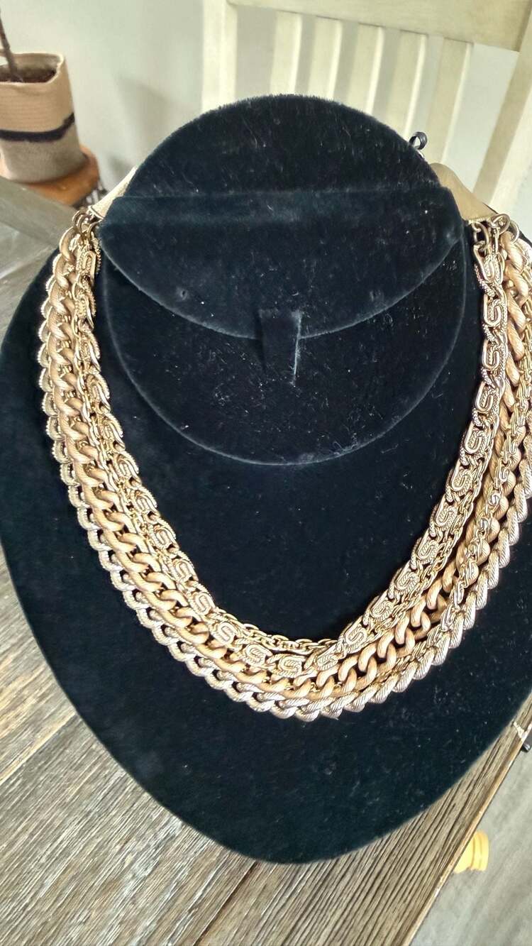 Vintage Multi-Strand Gold Tone Heavy Link Statement Necklace
